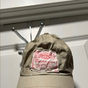 Budweiser Beige Hat with Red Patch